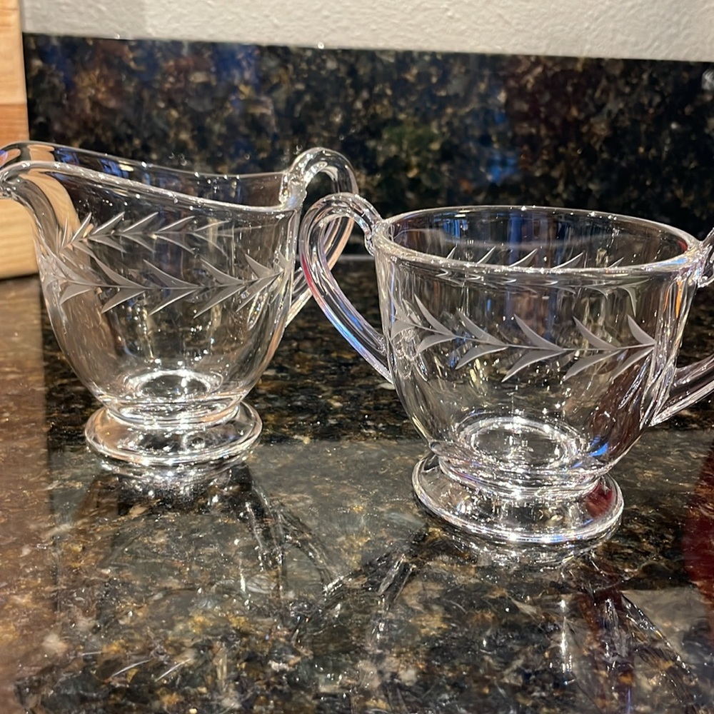 Vintage! Cream and sugar etched glass set